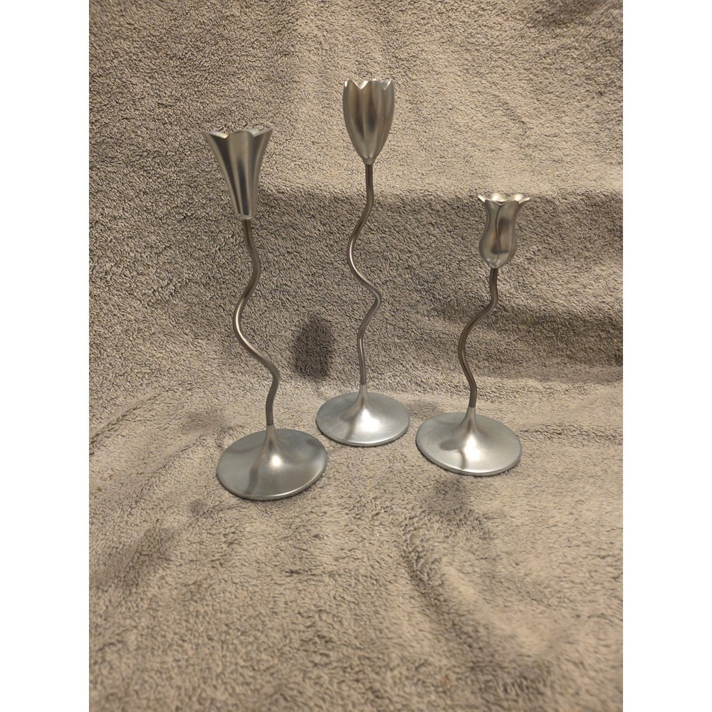 Partylite Dancing Slims Metal Candle Holder Set of 3 Silver Decor Flowers Floral